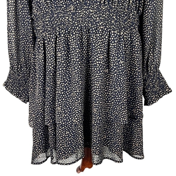 VERY J ANIMAL PRINT‎ RUFFLE V-NECK SMOCKED WAIST TIERED DRESS BLUE/GOLD 3XL NWT - Picture 3 of 15